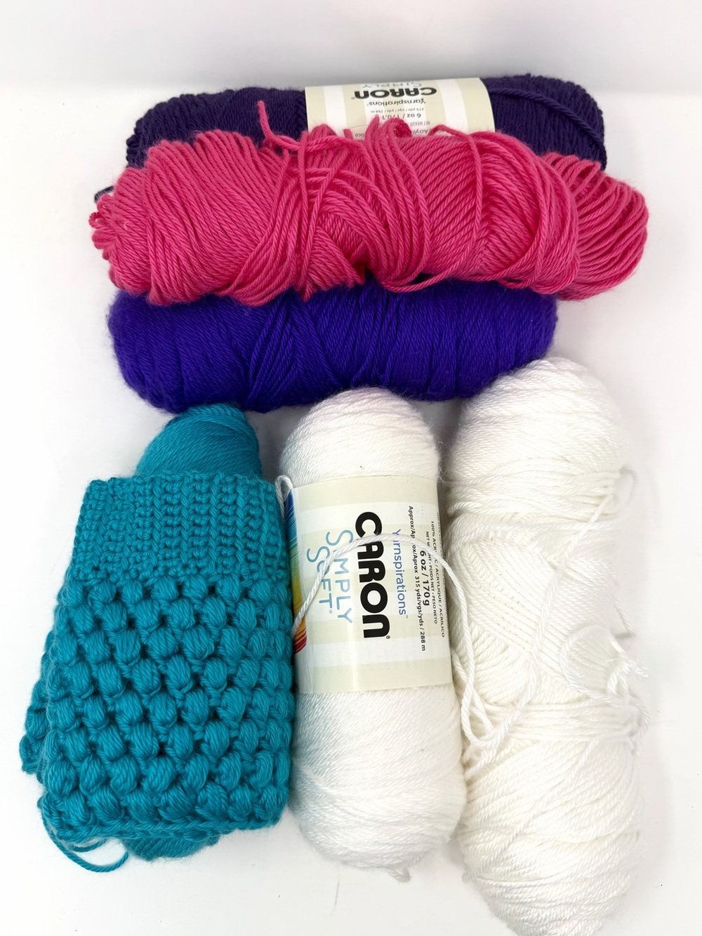 Caron Simply Soft Yarn Destash Lot Partial & Full Skeins Pink Purple White Teal